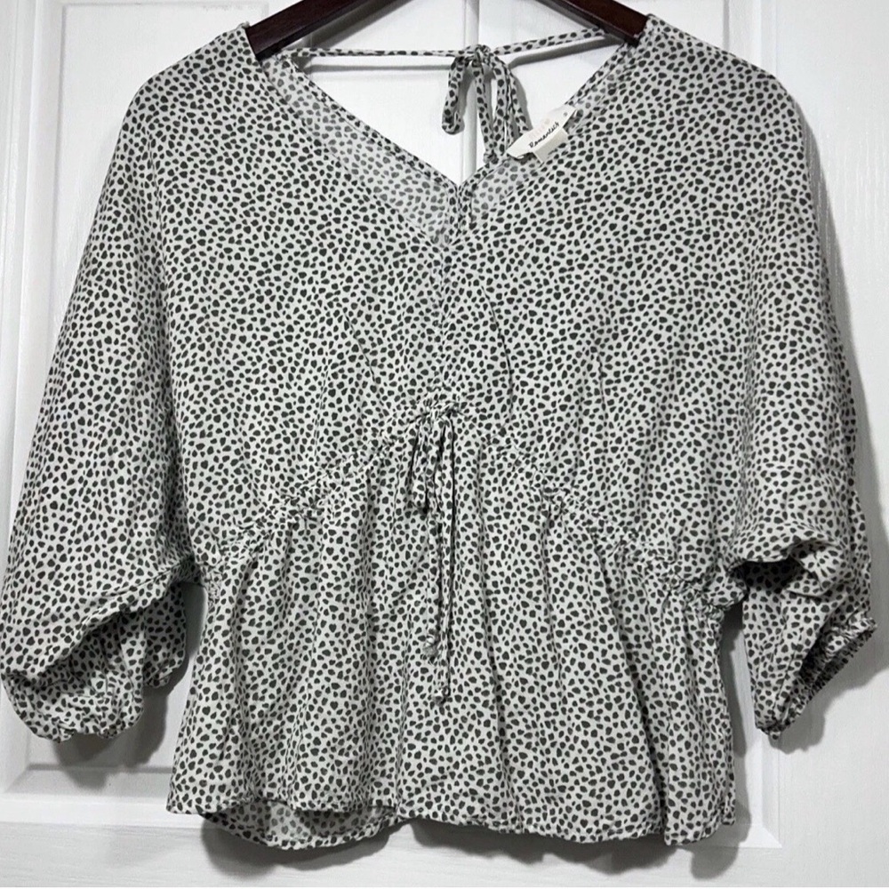 Urban Romantics Dalmatian Print Peplum Top Boho V-Neck Tie Front Small